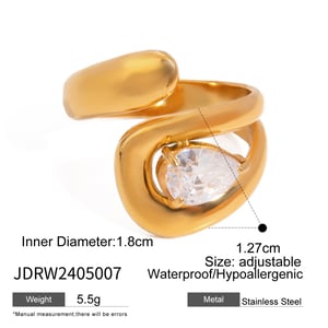 1 pezzo di lusso serie irregolare in acciaio inossidabile color oro con strass anelli singoli da donna h5 